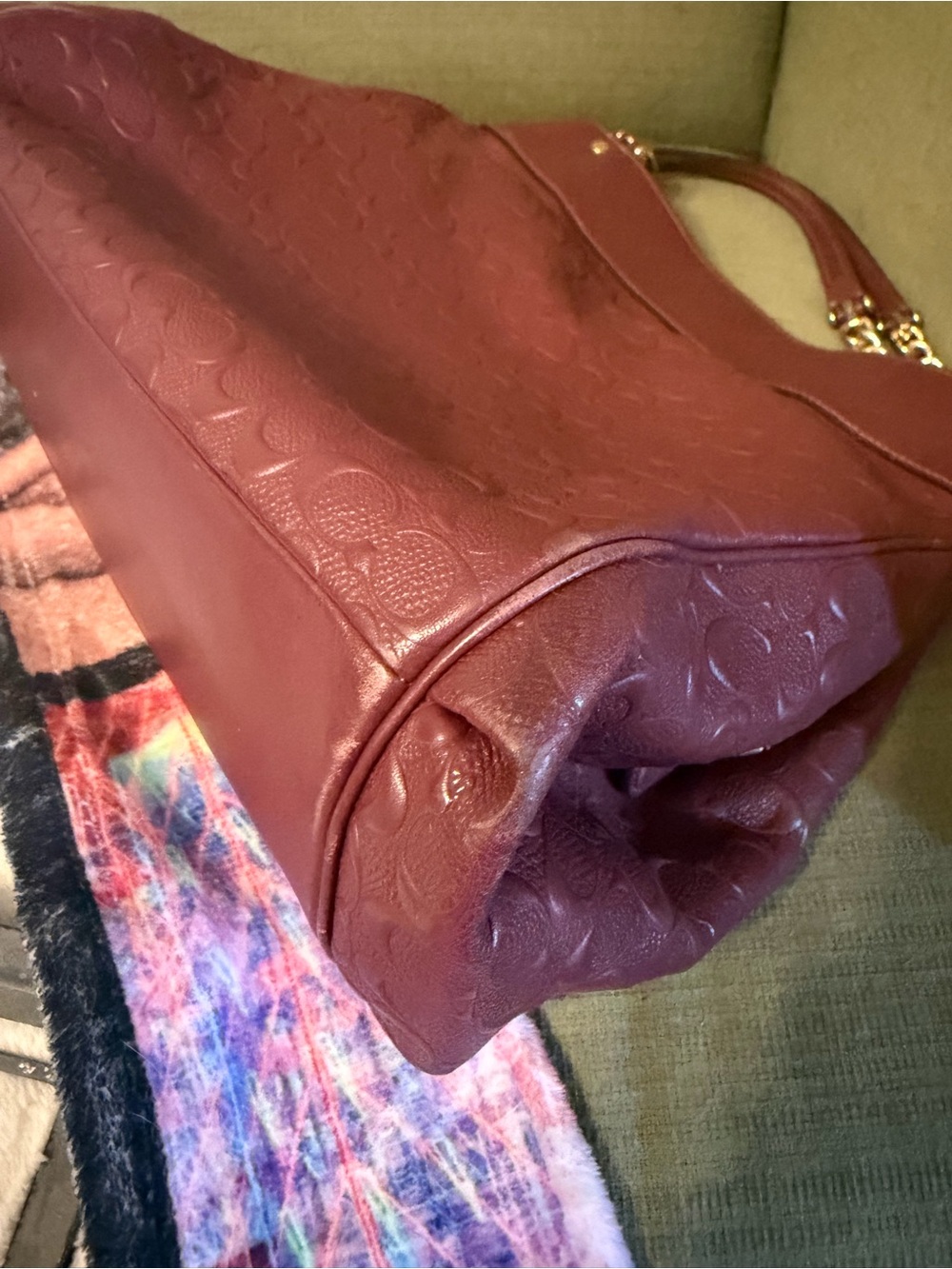 Coach Burgundy Lexy Shoulder Bag With Debossed C Logos (F48338) - Picture 8 of 15